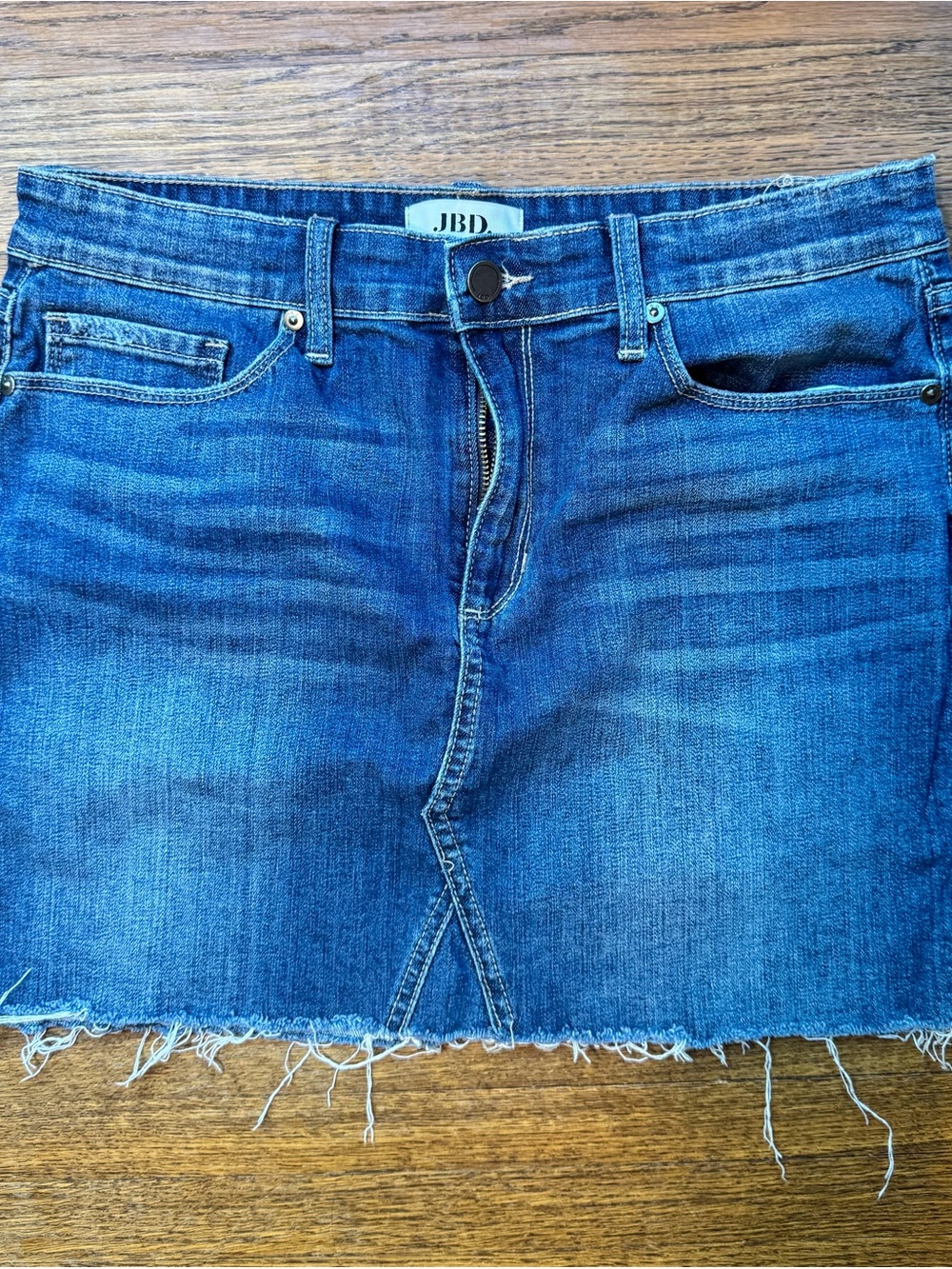 Just Black Denim jean skirt, size L or 8/10, distressed